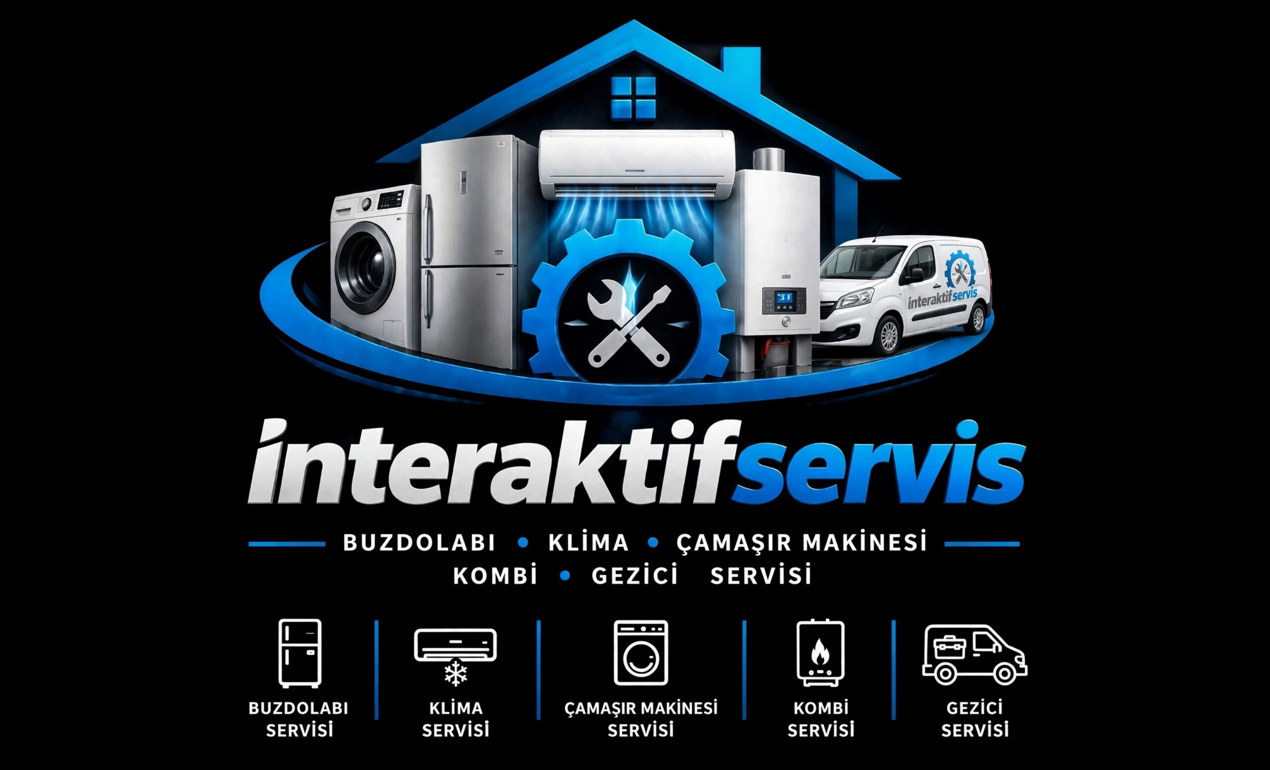 Interaktif Service buzdolabı, klima, çamaşır makinesi ve kombi gezici servis reklam görseli